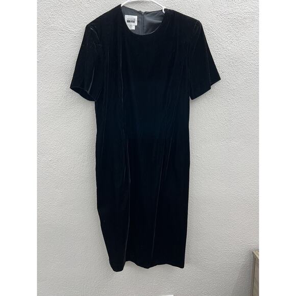 Womens Leslie Fay Dresses Black Velvet Short Sleeve Dress Size 12 - Picture 1 of 13